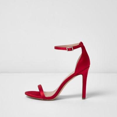 Red barely there heeled sandals